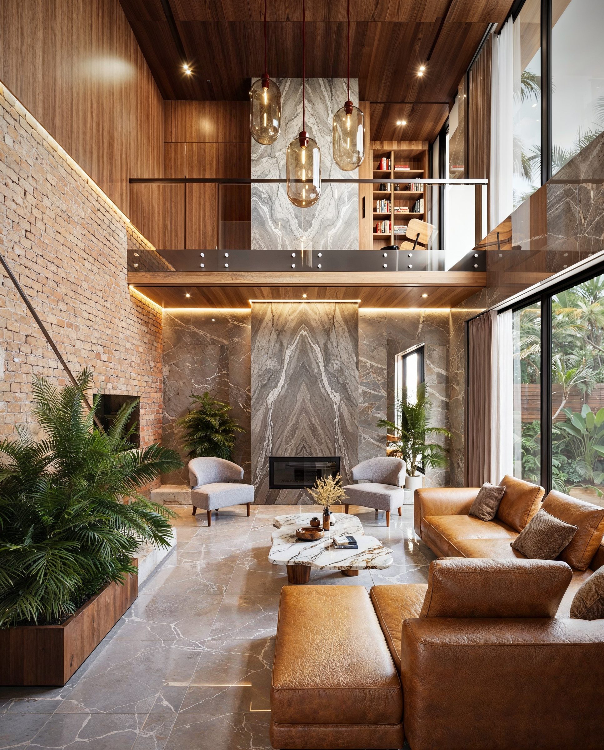 Interior visualization of a contemporary open-plan living space with natural light